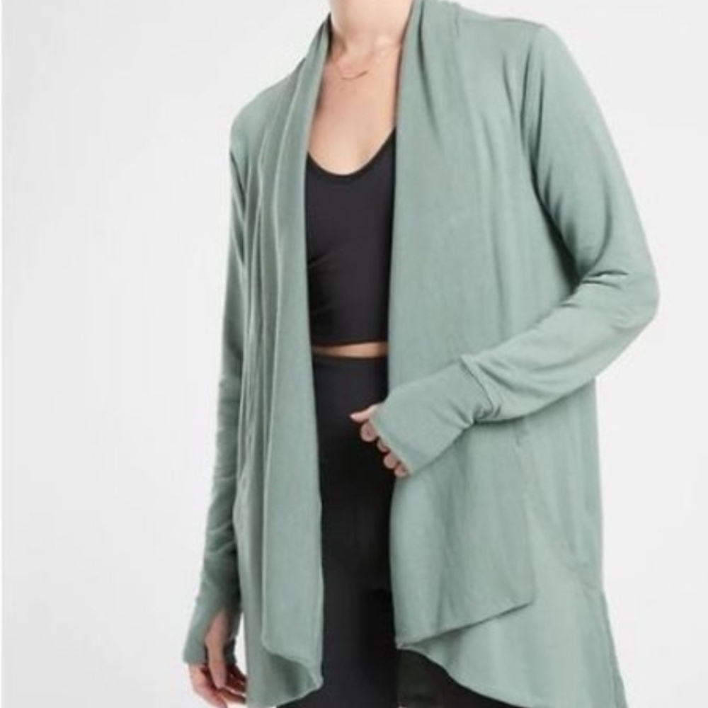 Athleta Women's Pranayama Restore Wrap Cardigan Sweater Cozy Soft Green S